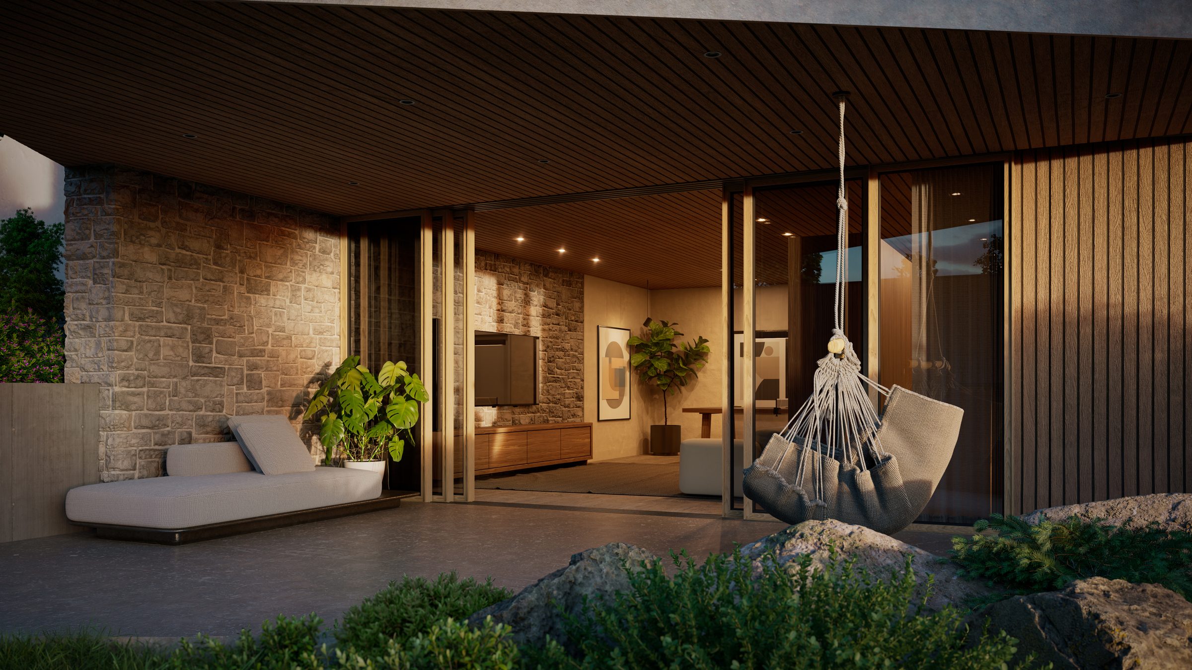 The Hill House | Anonymous Architecture | Lower terrace set into the landscape beneath the main house